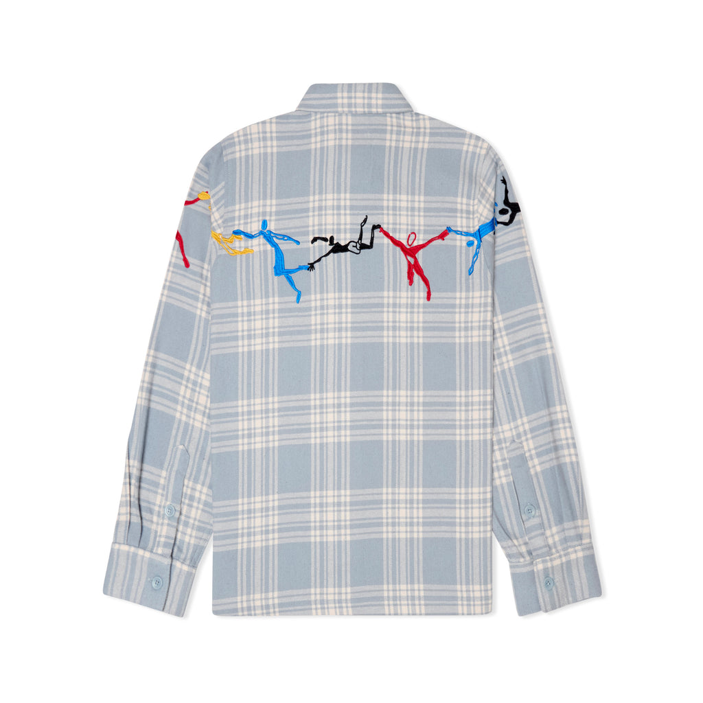 Embroidered Swinging Figures Flannel Shirt [Blue]