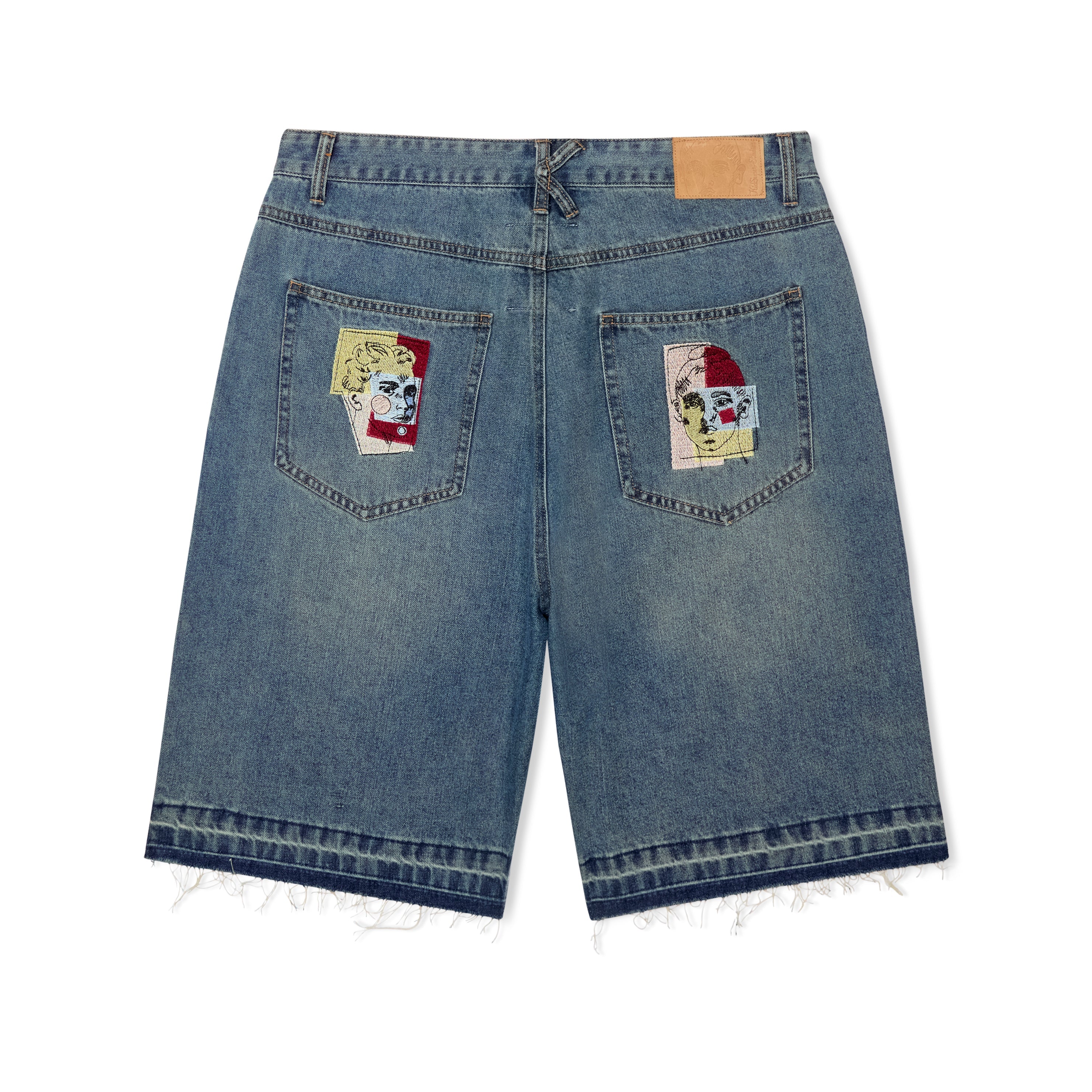 Face Patchwork Baggy Shorts [Light Wash]