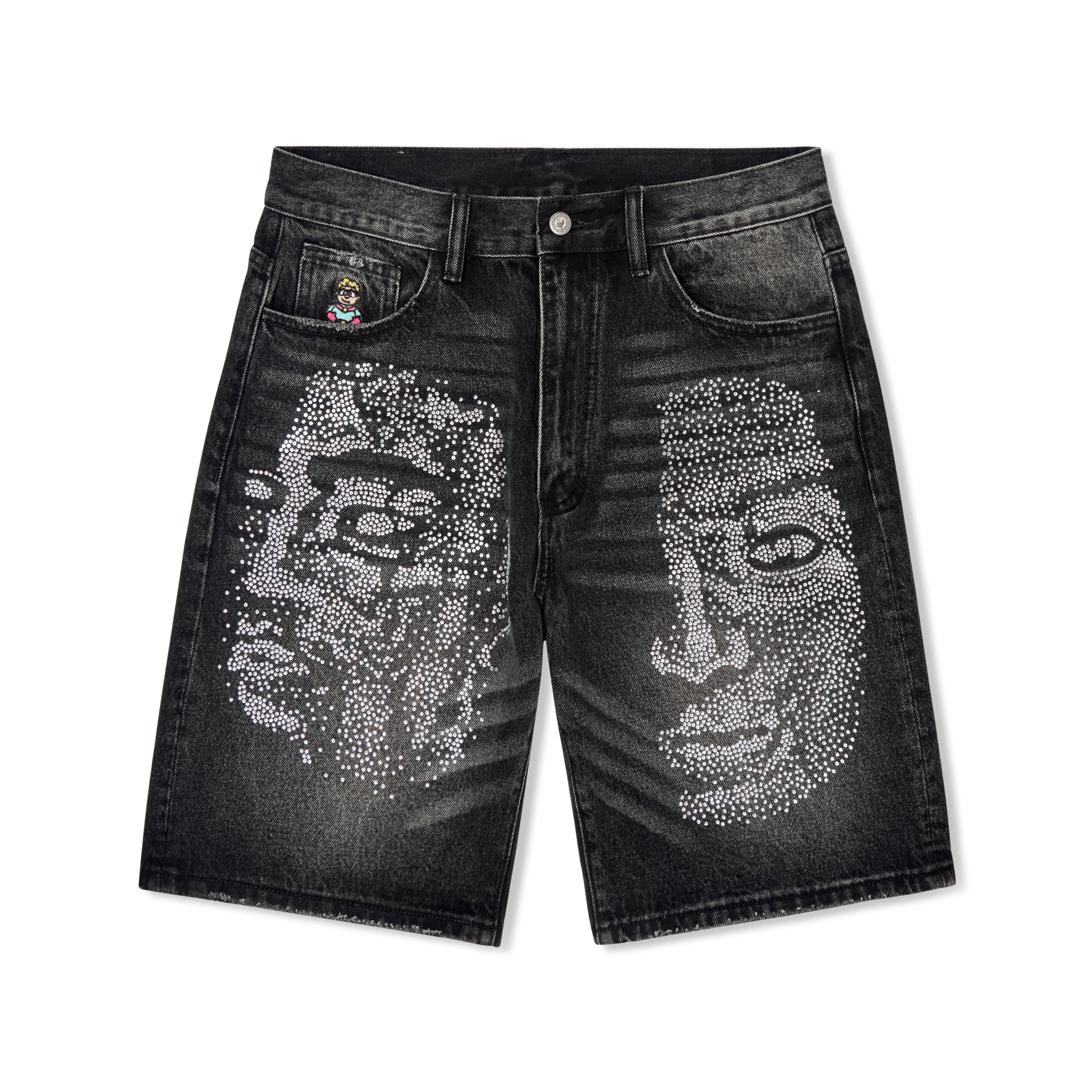 Rhinestone Face Shorts [Washed Black]