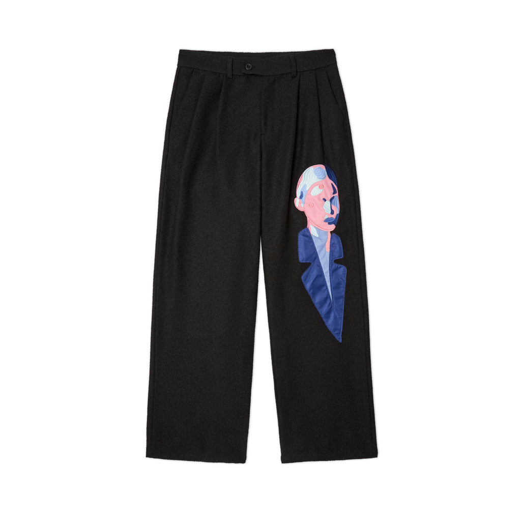 Patchwork Face Tweed Pants [Black]