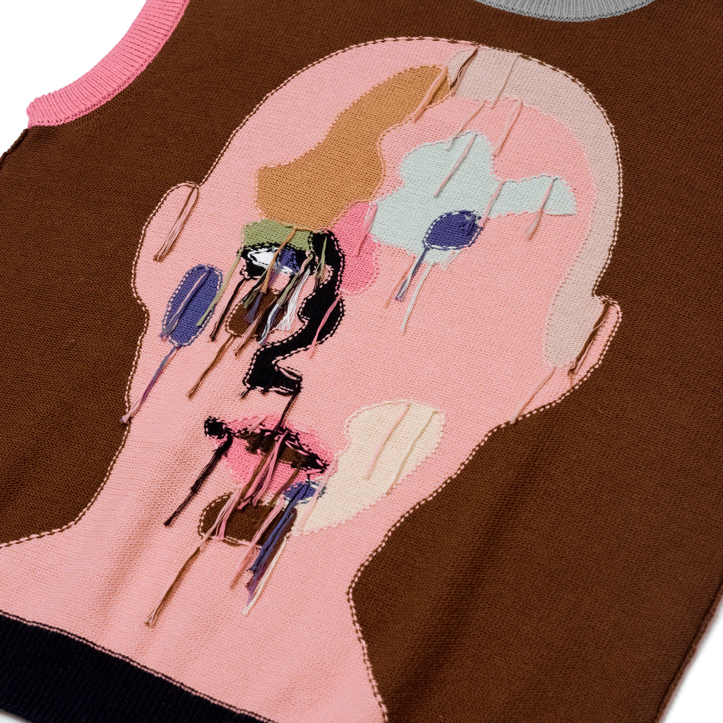 Reverse Knit patchwork Face Vest [Brown/ Multi]