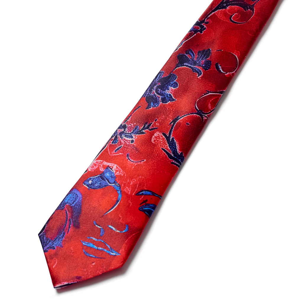 Face Floral Silk Tie [Red/Multi]