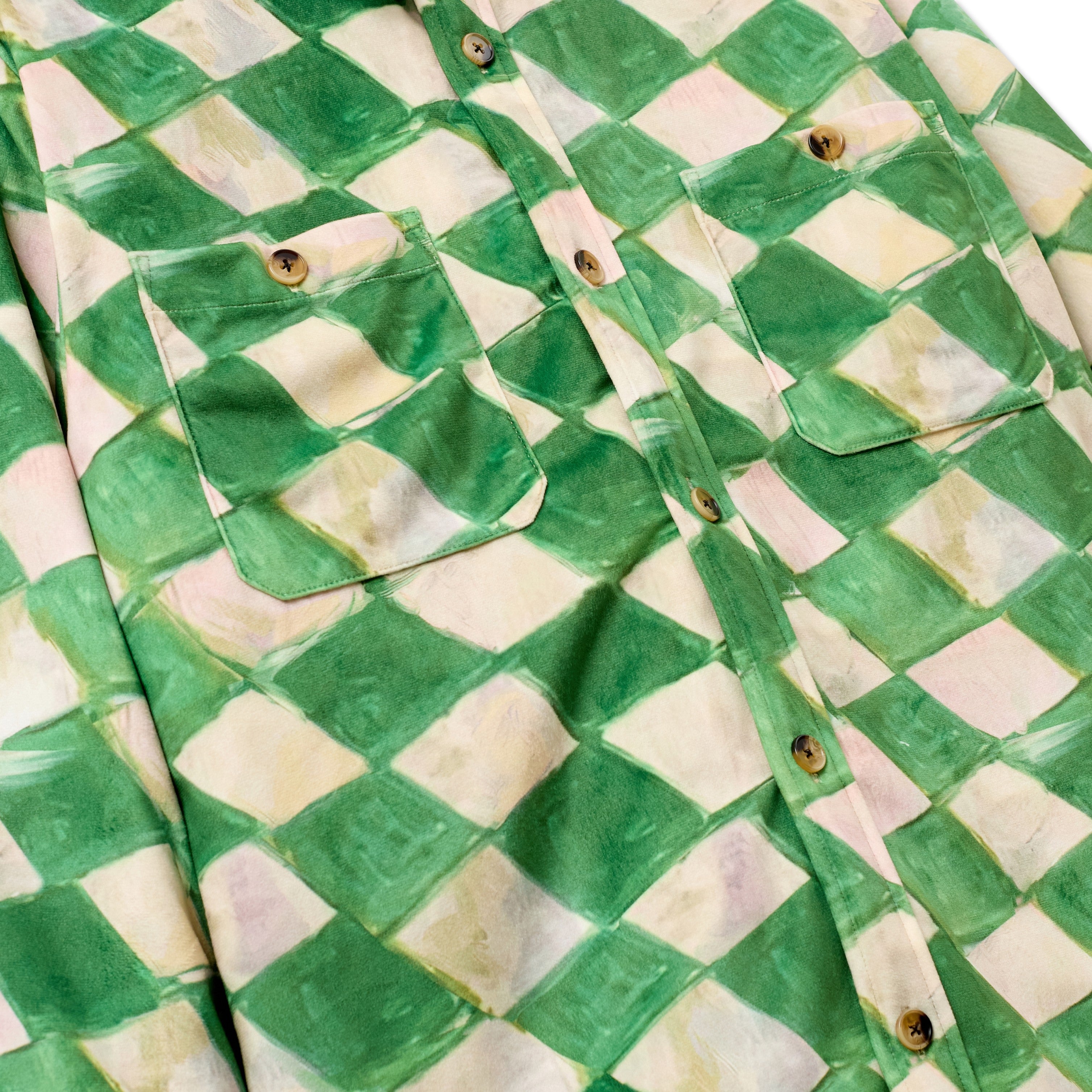 Moleskin Checkered quilted Overshirt [Green]