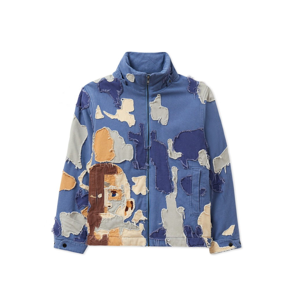 Patchwork Canvas Zip Up Jacket [Blue]