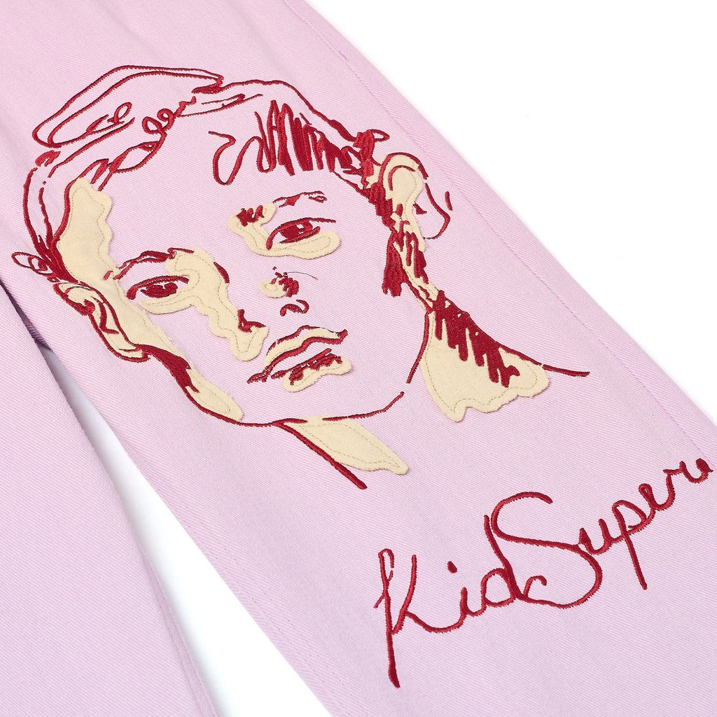 Embroidered Girl Face Denim Pants [Lavender]