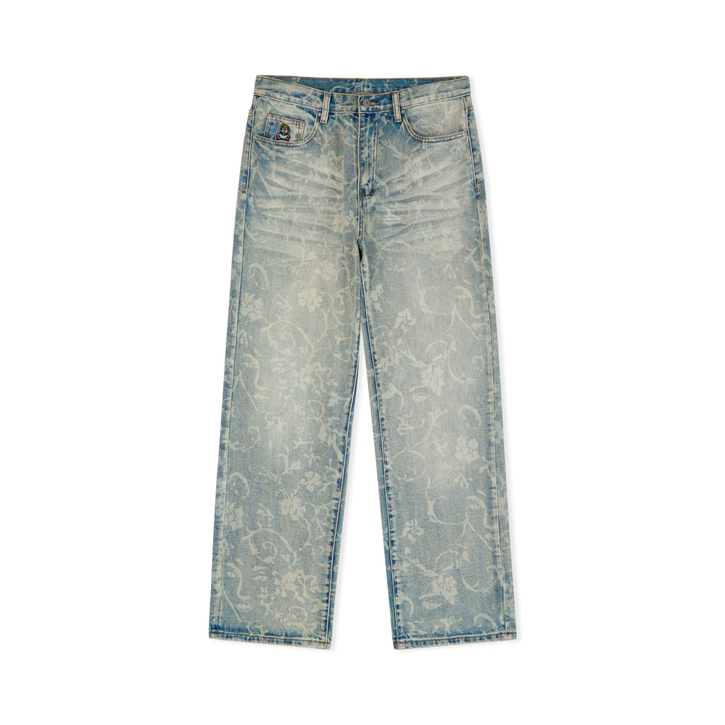 Face Floral Washed Denim Jeans [Light Mud Wash]