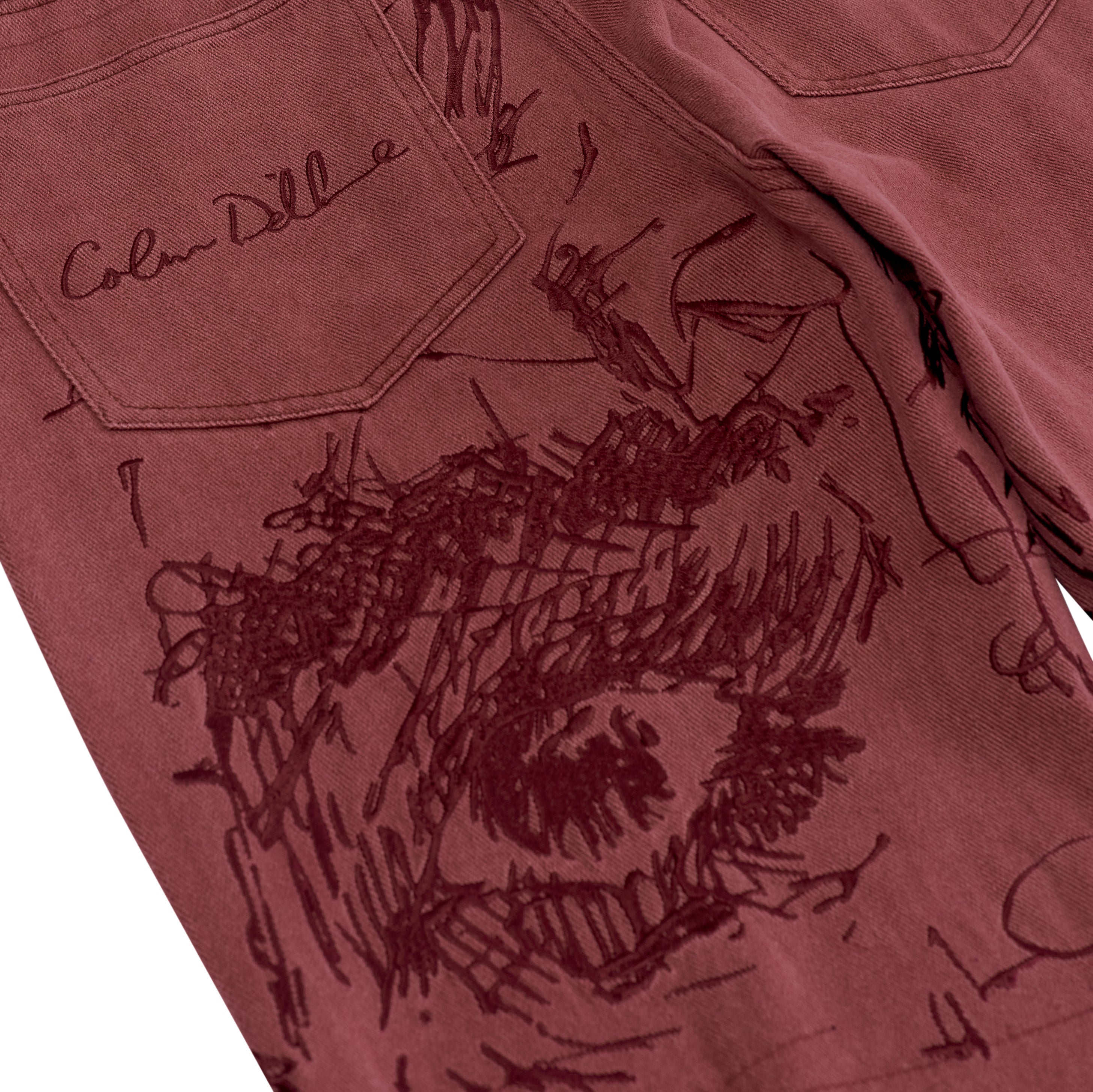 Embroidery Face Jeans [Red]