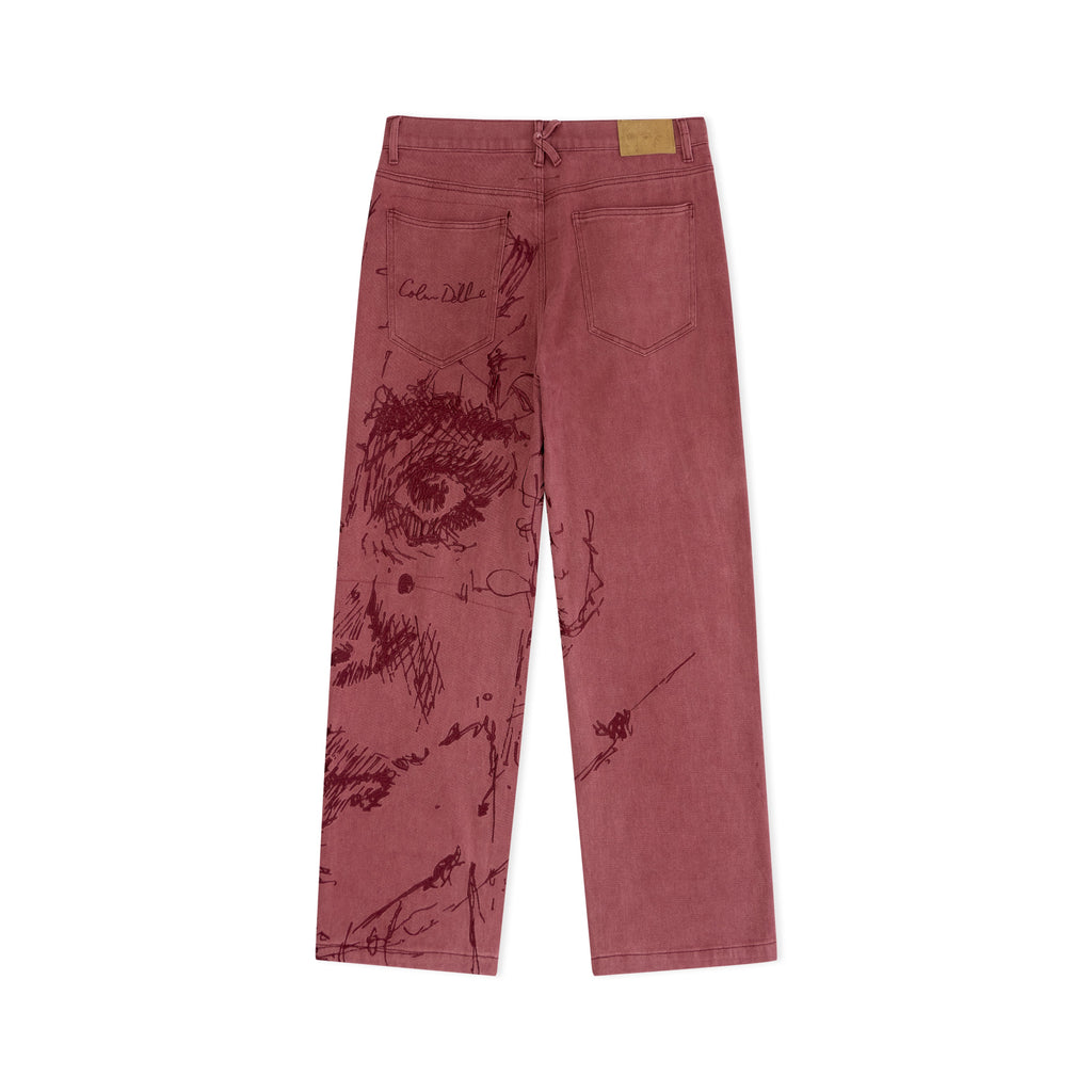 Embroidery Face Jeans [Red]