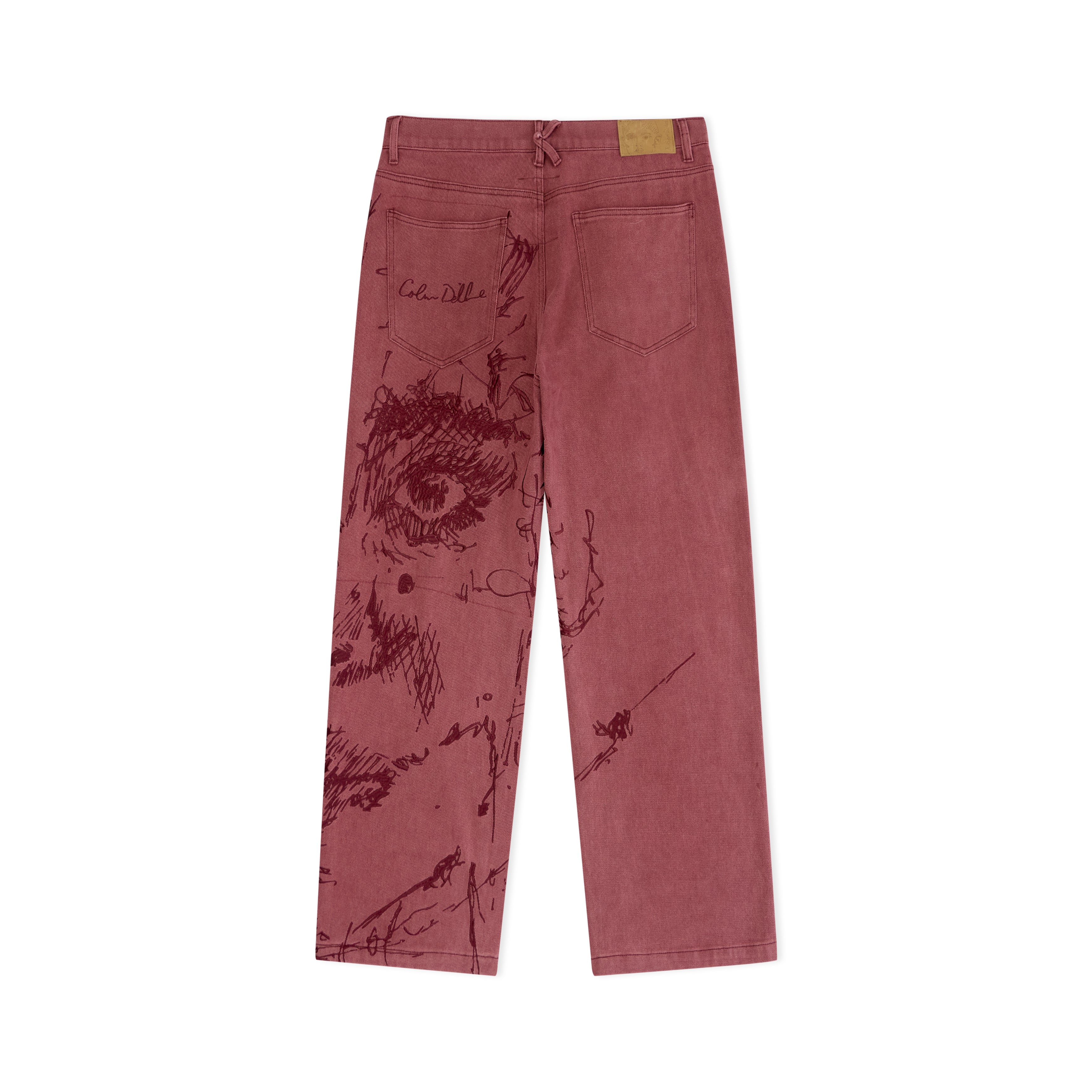 Embroidery Face Jeans [Red]