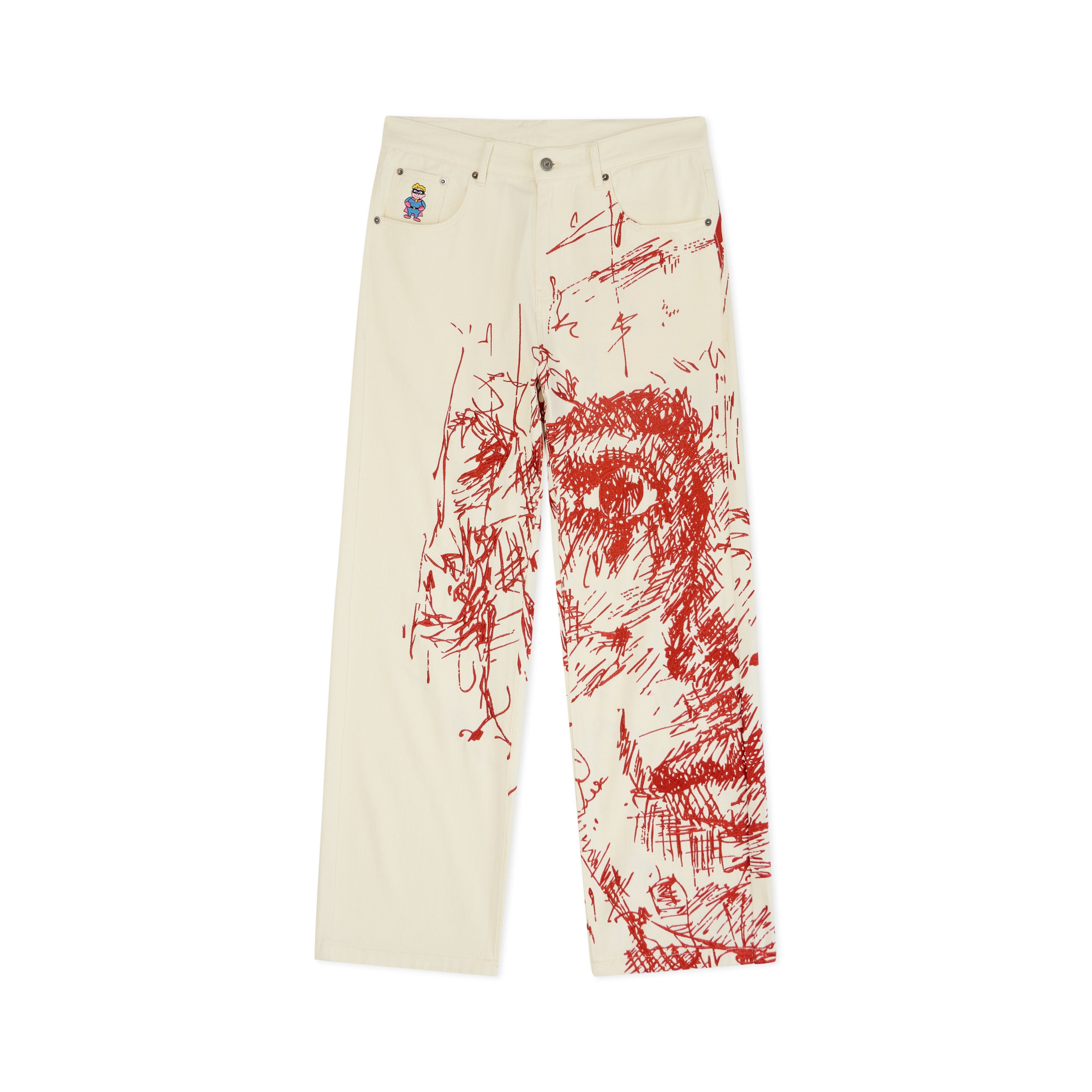 Embroidery Face Jeans [Red]