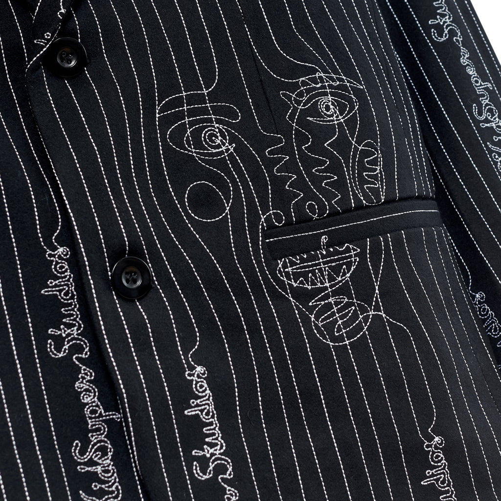 Embroidered KS Pinstripe Suit Top [Black]