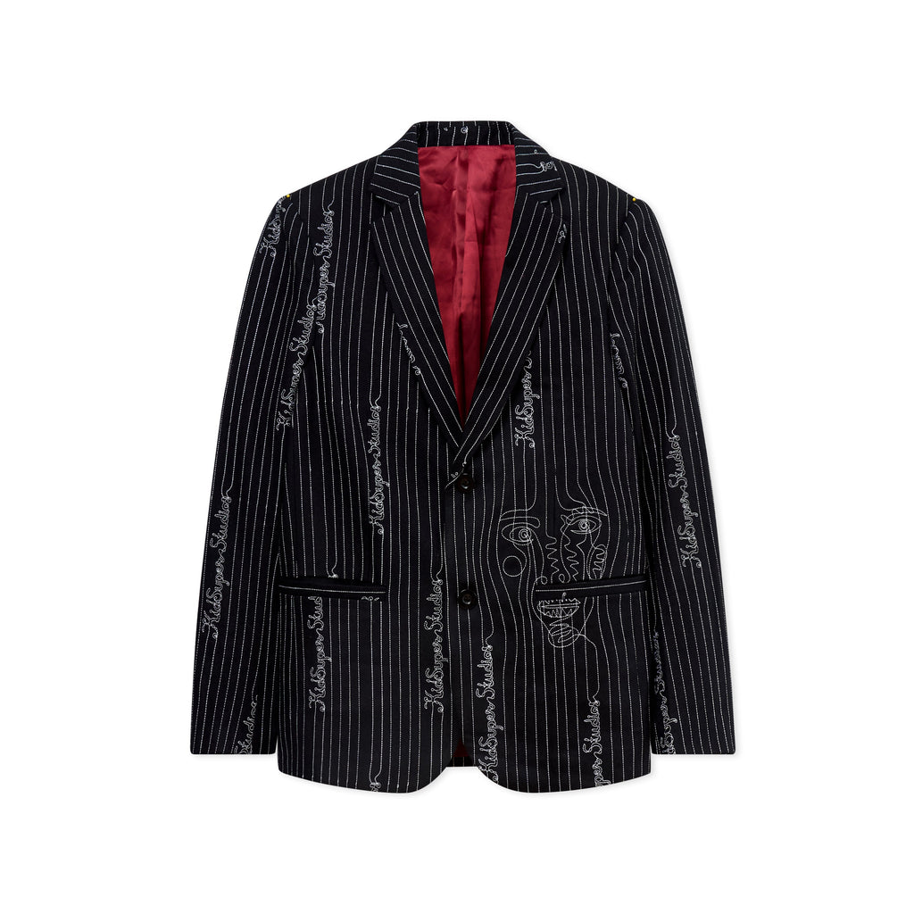 Embroidered KS Pinstripe Suit Top [Black]