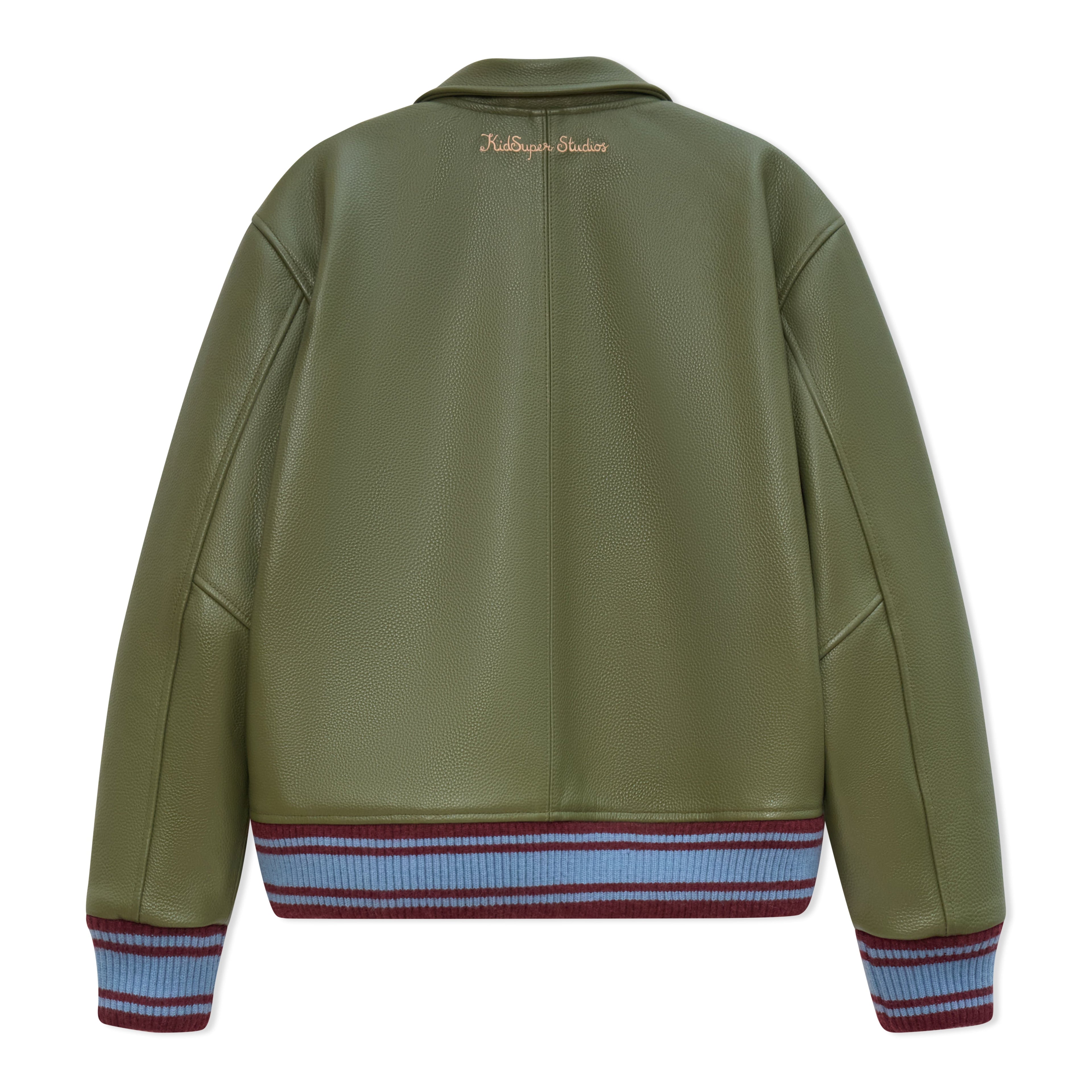 Patchwork Face Leather Varsity Jacket [Green]