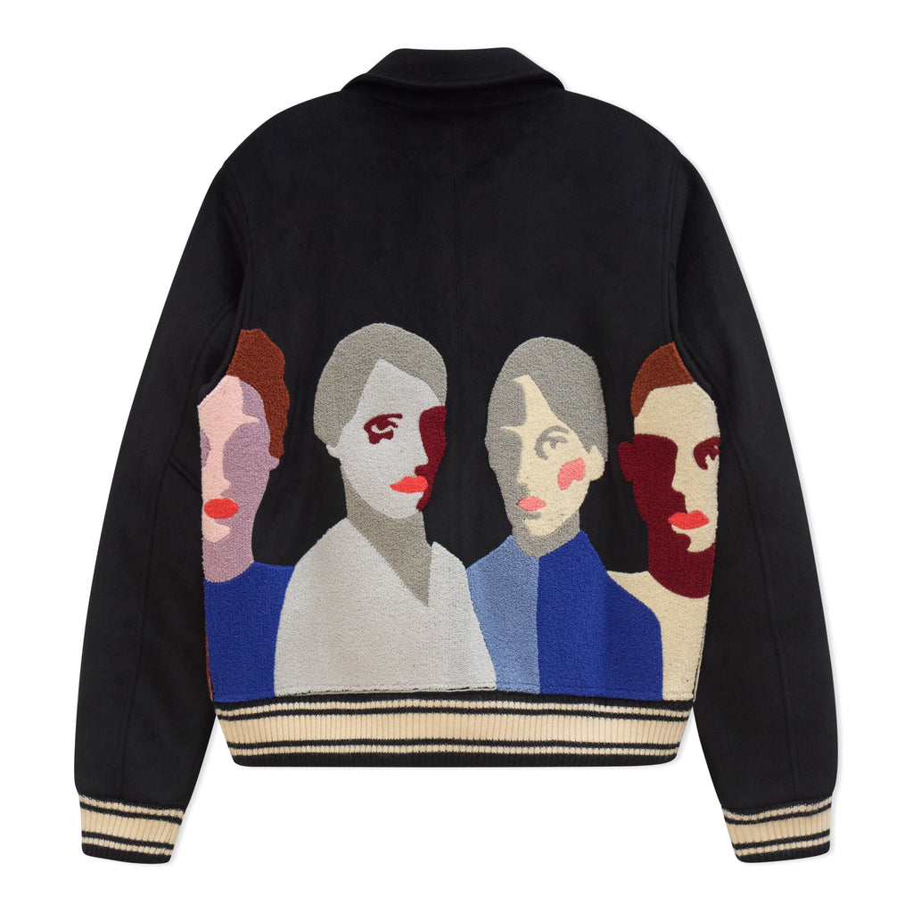 Patchwork Portraits Wool Varsity Jacket [Black]