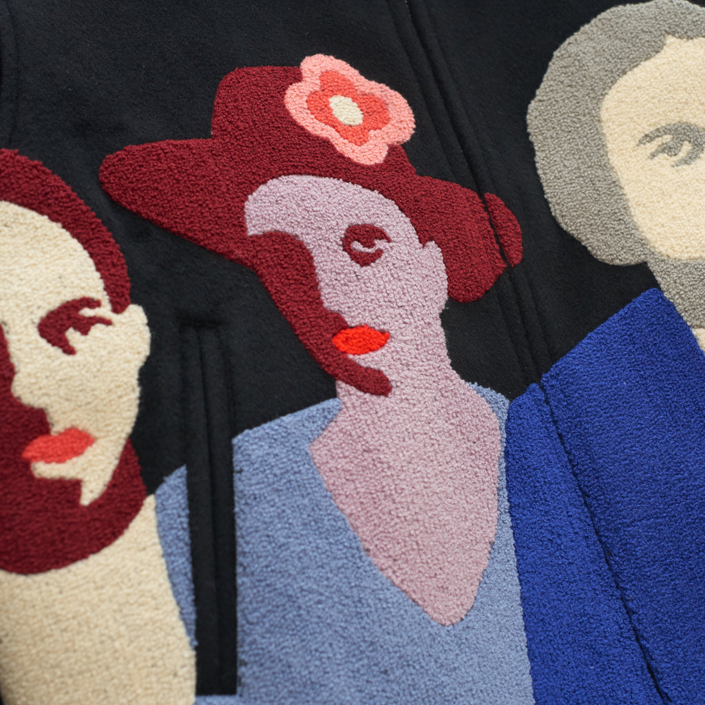 Patchwork Portraits Wool Varsity Jacket [Black]