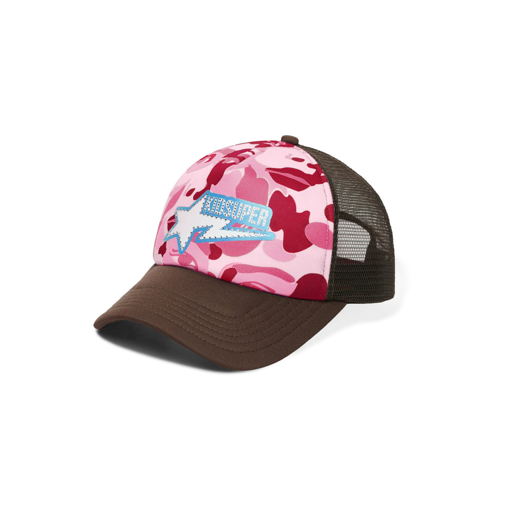 BAPE X KIDSUPER BAPE STA LOGO RHINESTONE TRUCKER CAP [PINK]