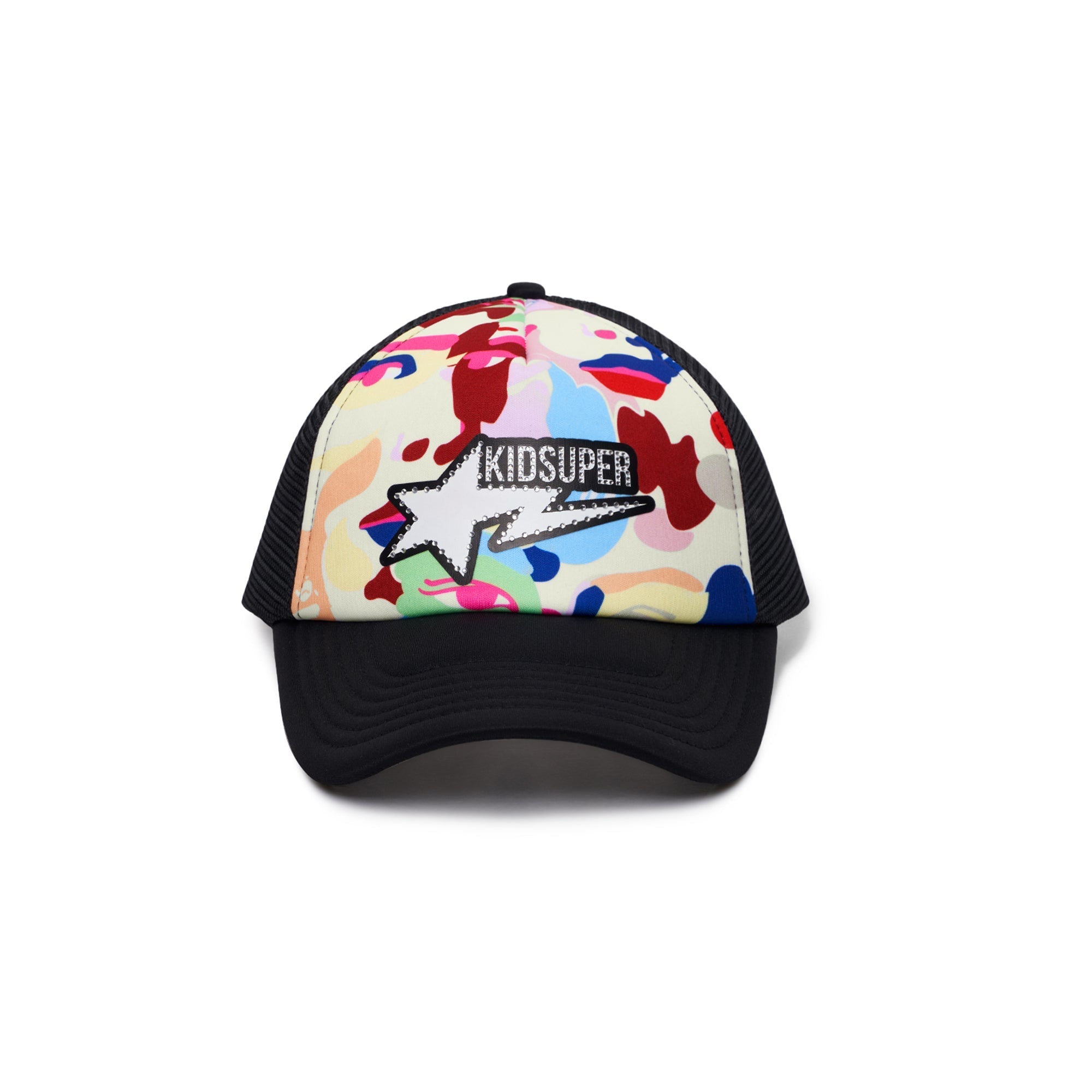 BAPE X KIDSUPER BAPE STA LOGO RHINESTONE TRUCKER CAP [MULTI]